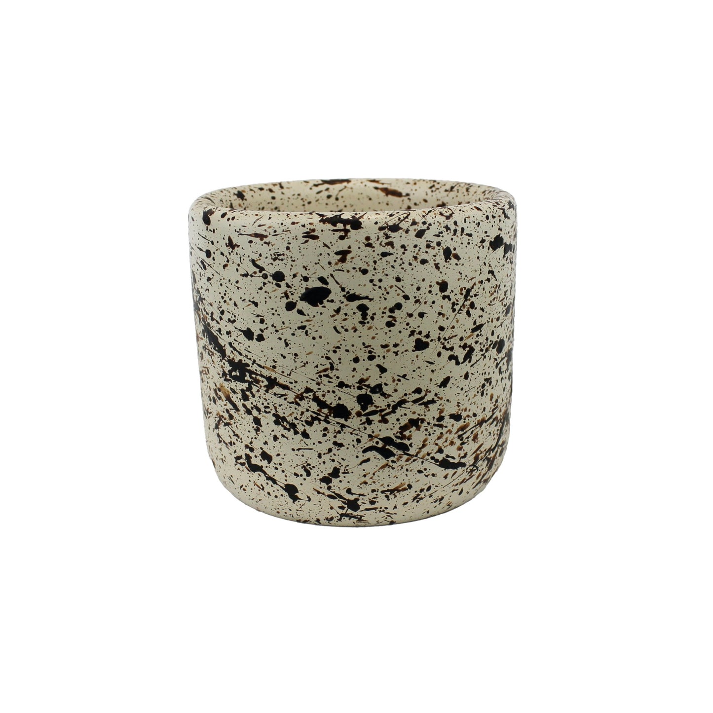 Brown and Cream Splattered Pattern Cylinder Concrete Pot