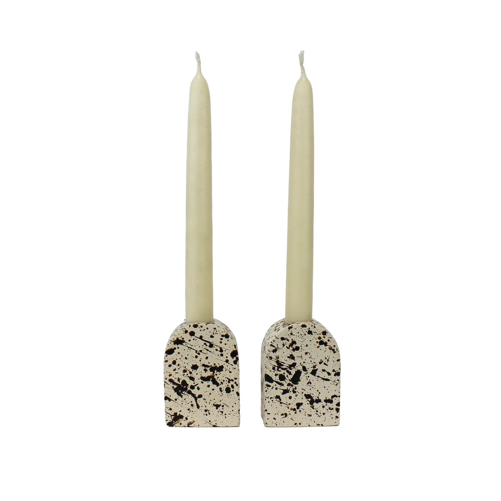 Brown and Cream Splattered Pattern Large Arch Shaped Concrete Candle Holder