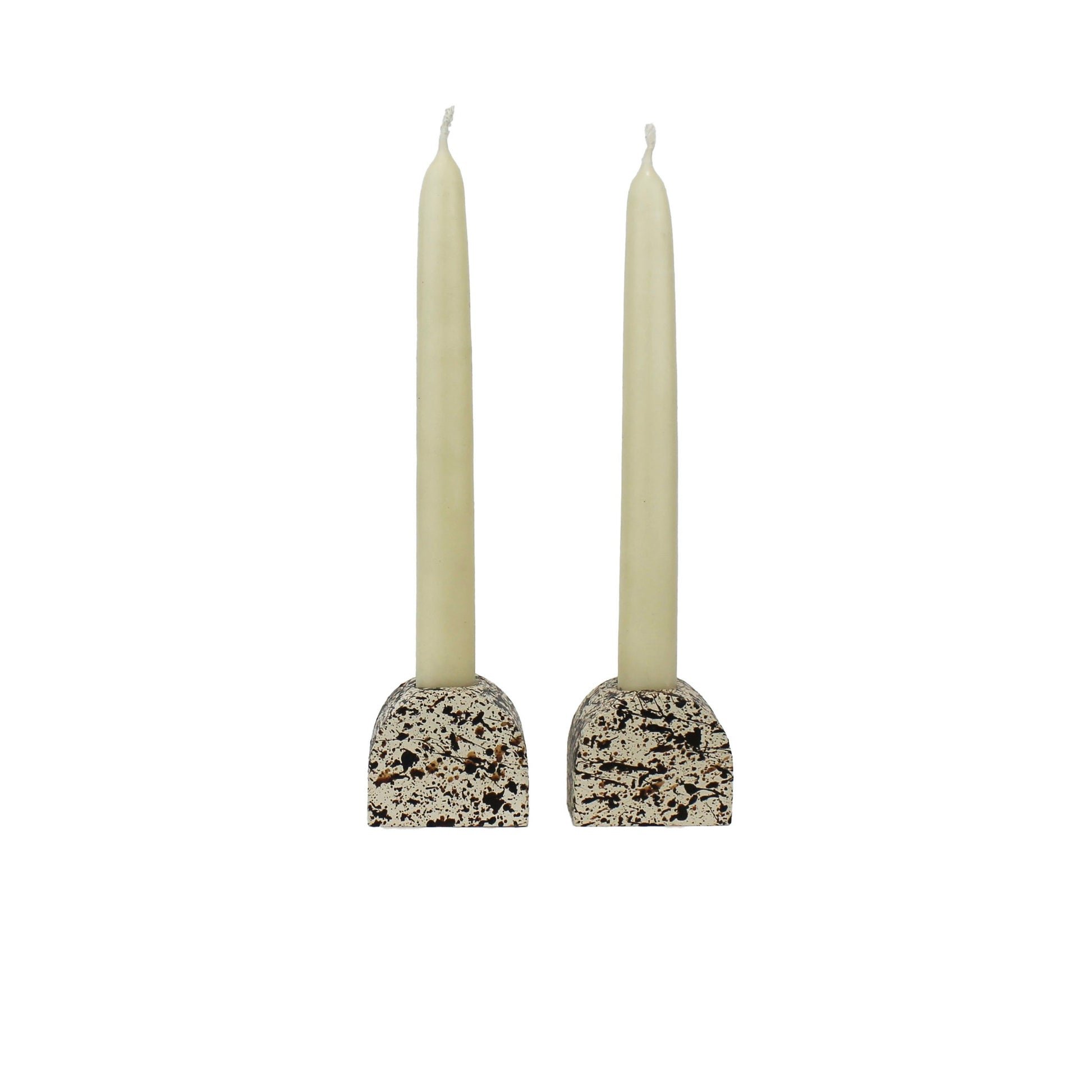 Brown and Cream Splattered Pattern Small Arch Shaped Concrete Candle Holder