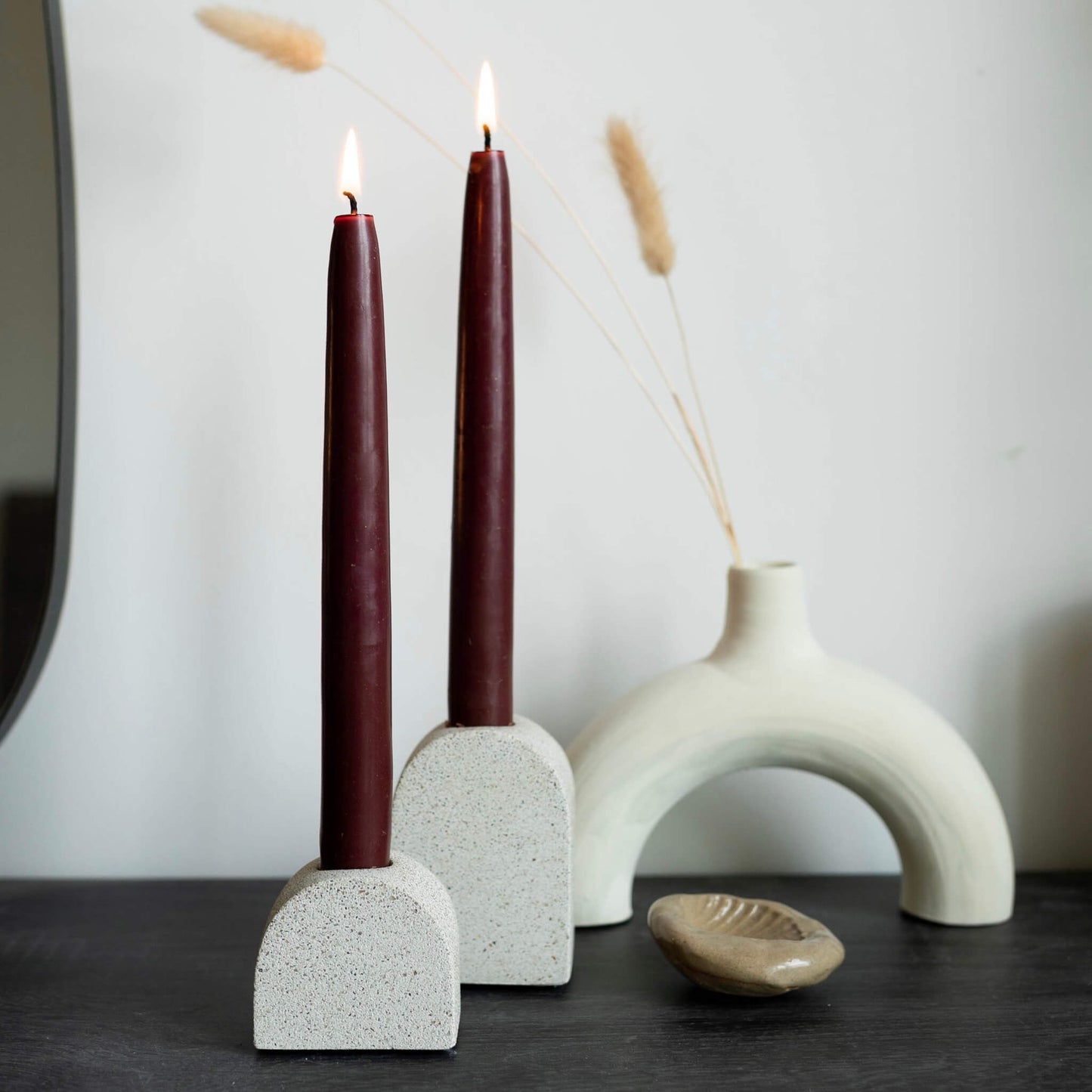 Beige Arch Shaped Candlestick Holders