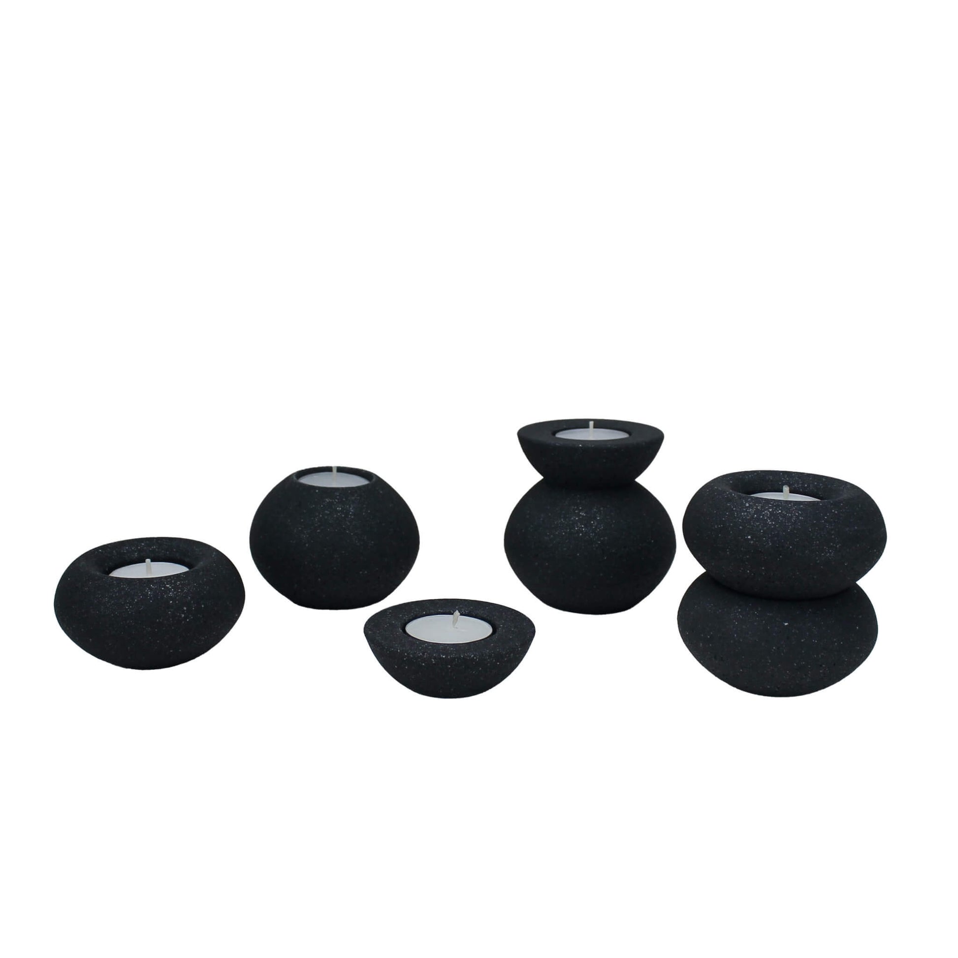 Black Sphere Shaped Jesmonite Stacking Tealight Holders