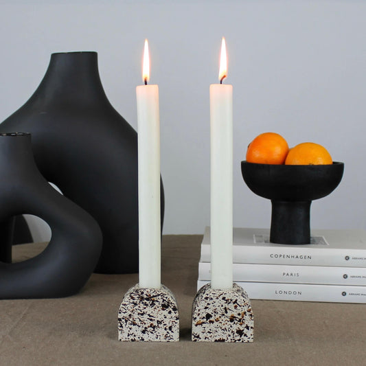 Brown and Cream Splattered Pattern Small Arch Shaped Concrete Candle Holder