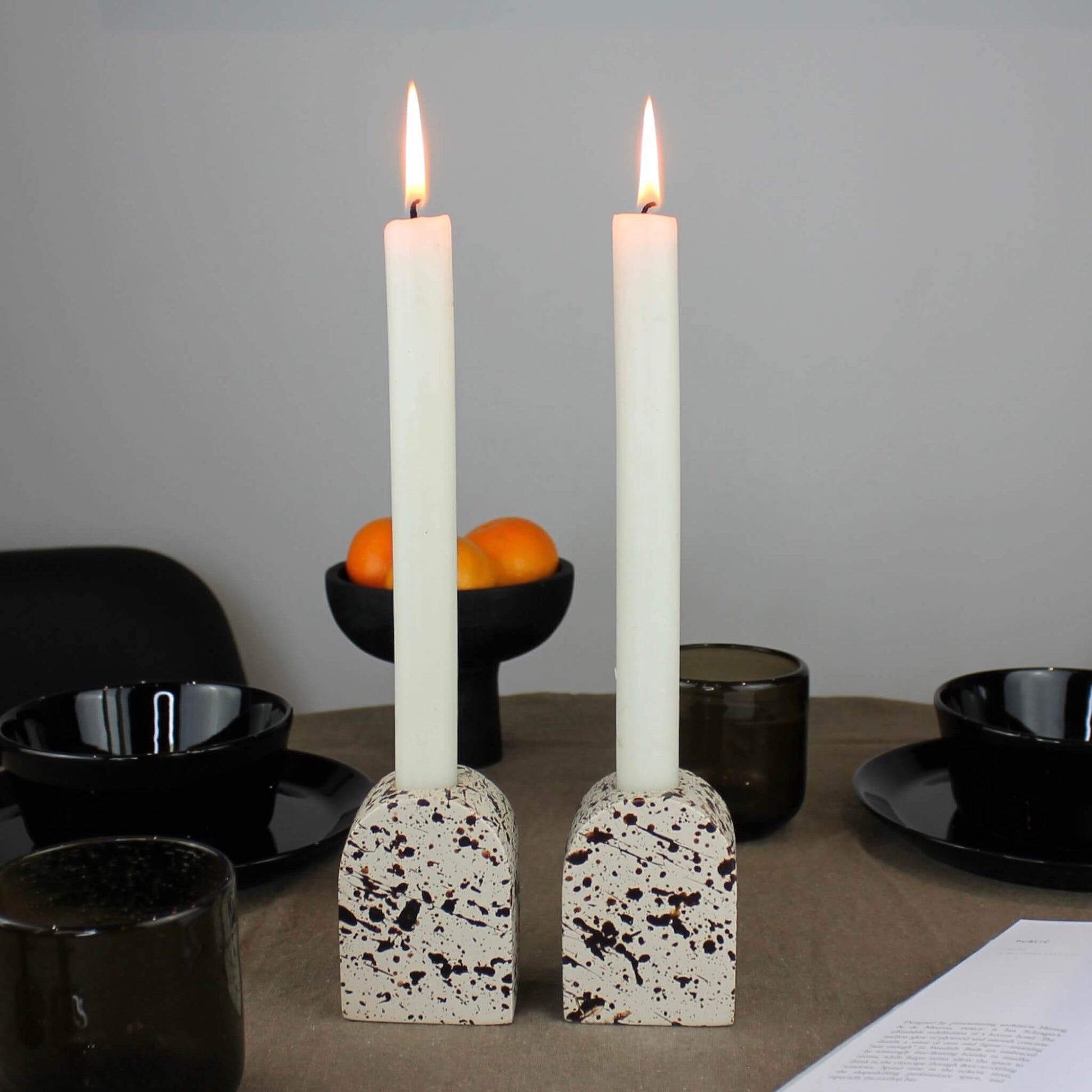 Brown and Cream Splattered Pattern Large Arch Shaped Concrete Candle Holder