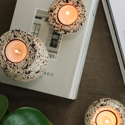Brown and Cream Splattered Pattern Sphere Shaped Stacking Concrete Tealight Holders