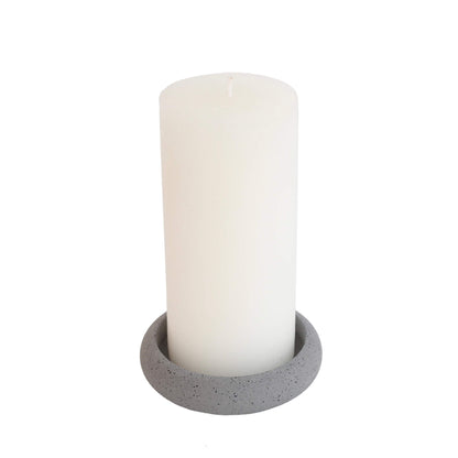 Grey Jesmonite Circle Pillar Candle Holder