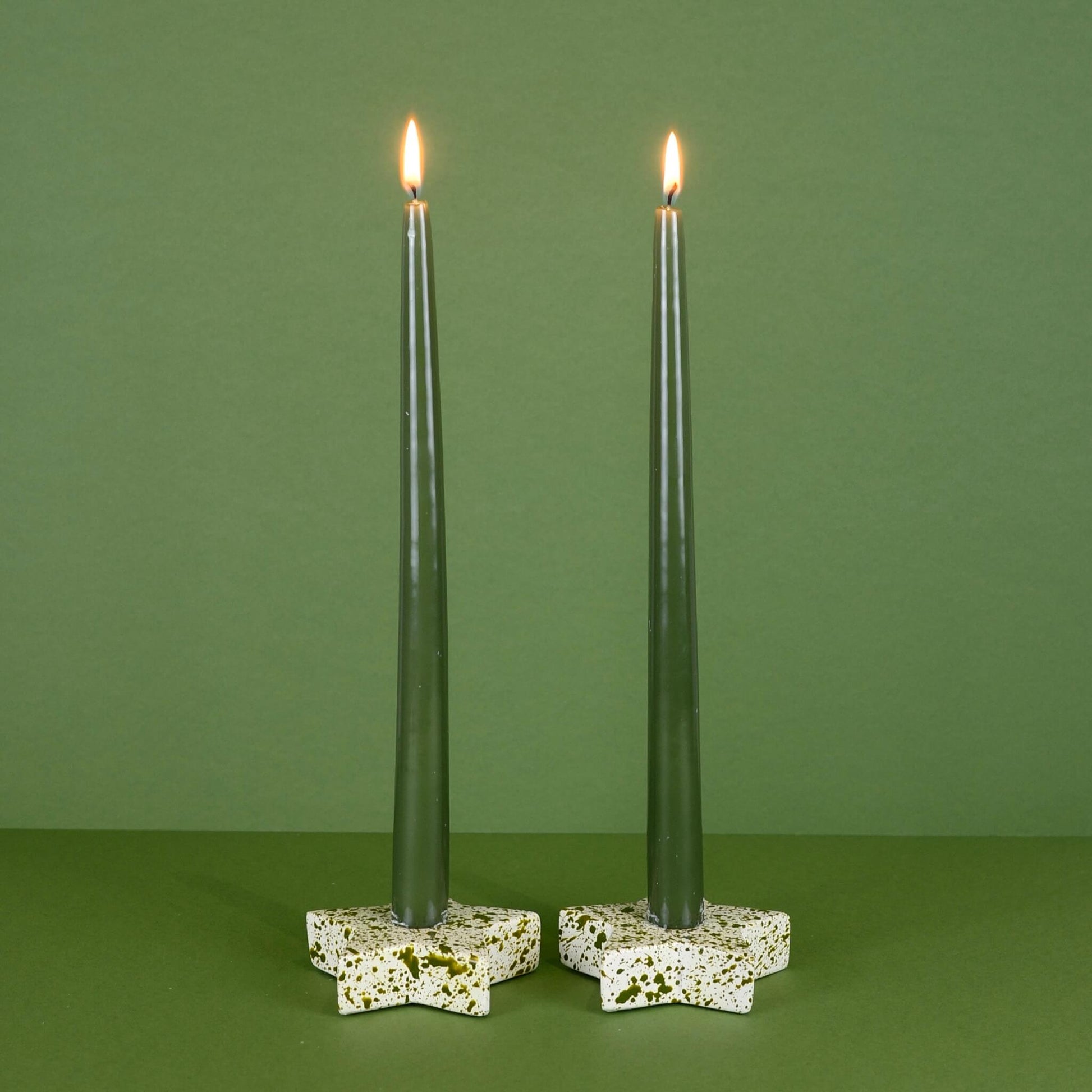 White Concrete Star Shaped Candleholder with Green Splatter Paint