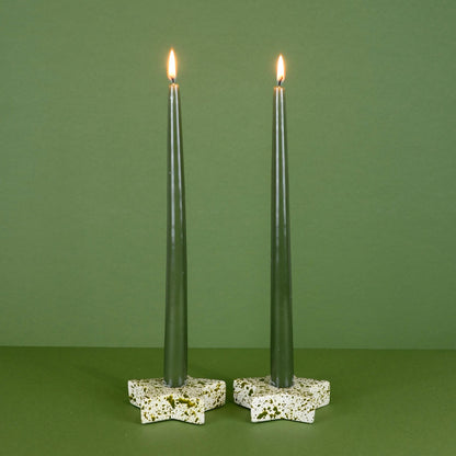 White Concrete Star Shaped Candleholder with Green Splatter Paint