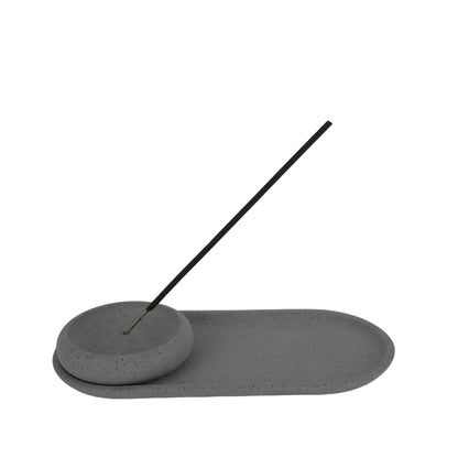 Grey concrete tray with matching incense holder