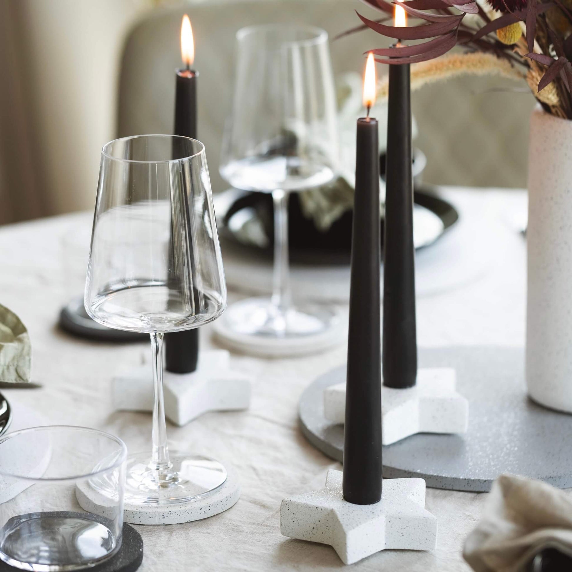 White Star Shaped Concrete Candle Holder in a table setting