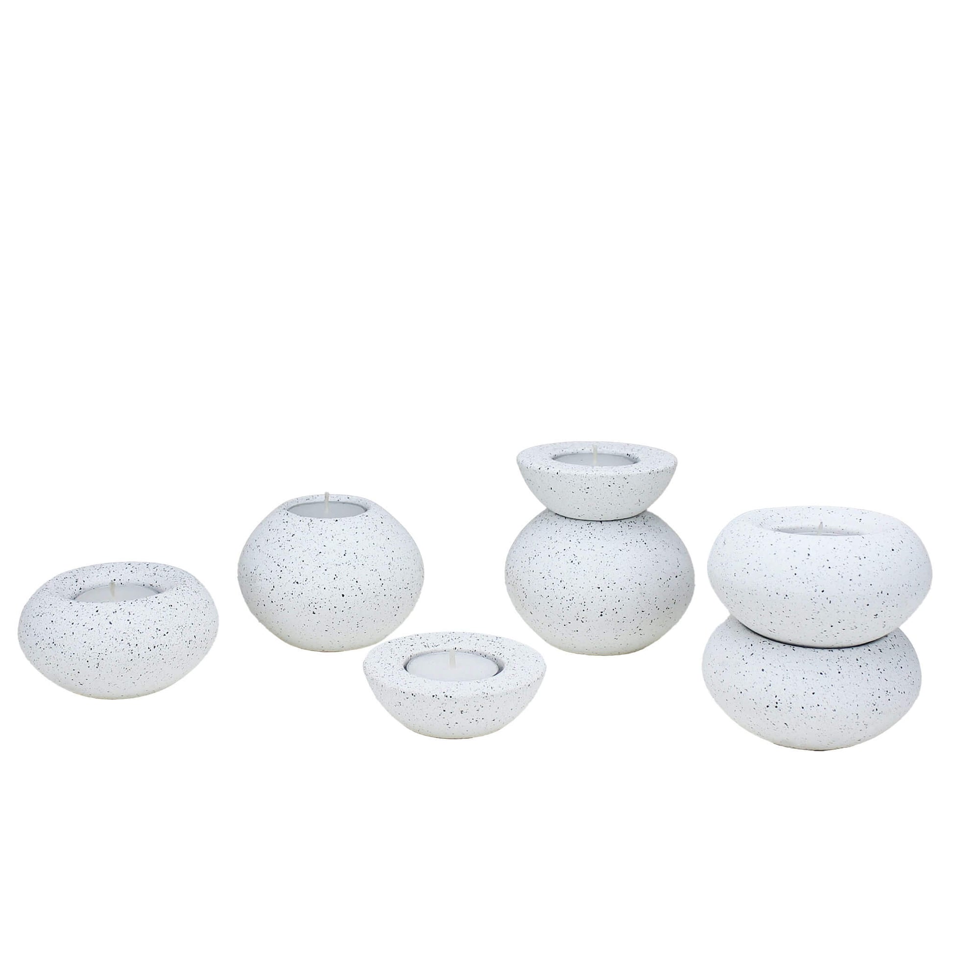 White Sphere Shaped Jesmonite Stacking Tealight Holders