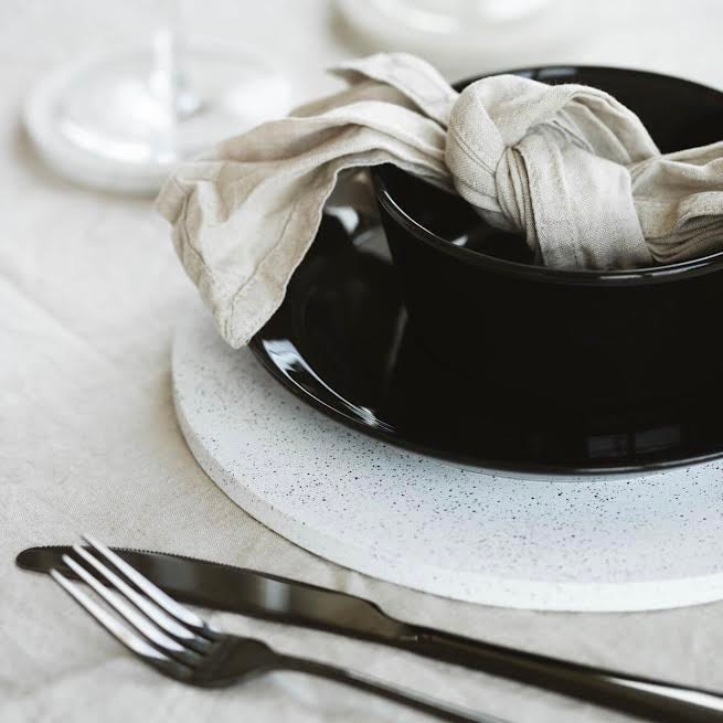 white eco concrete round placemats with plate